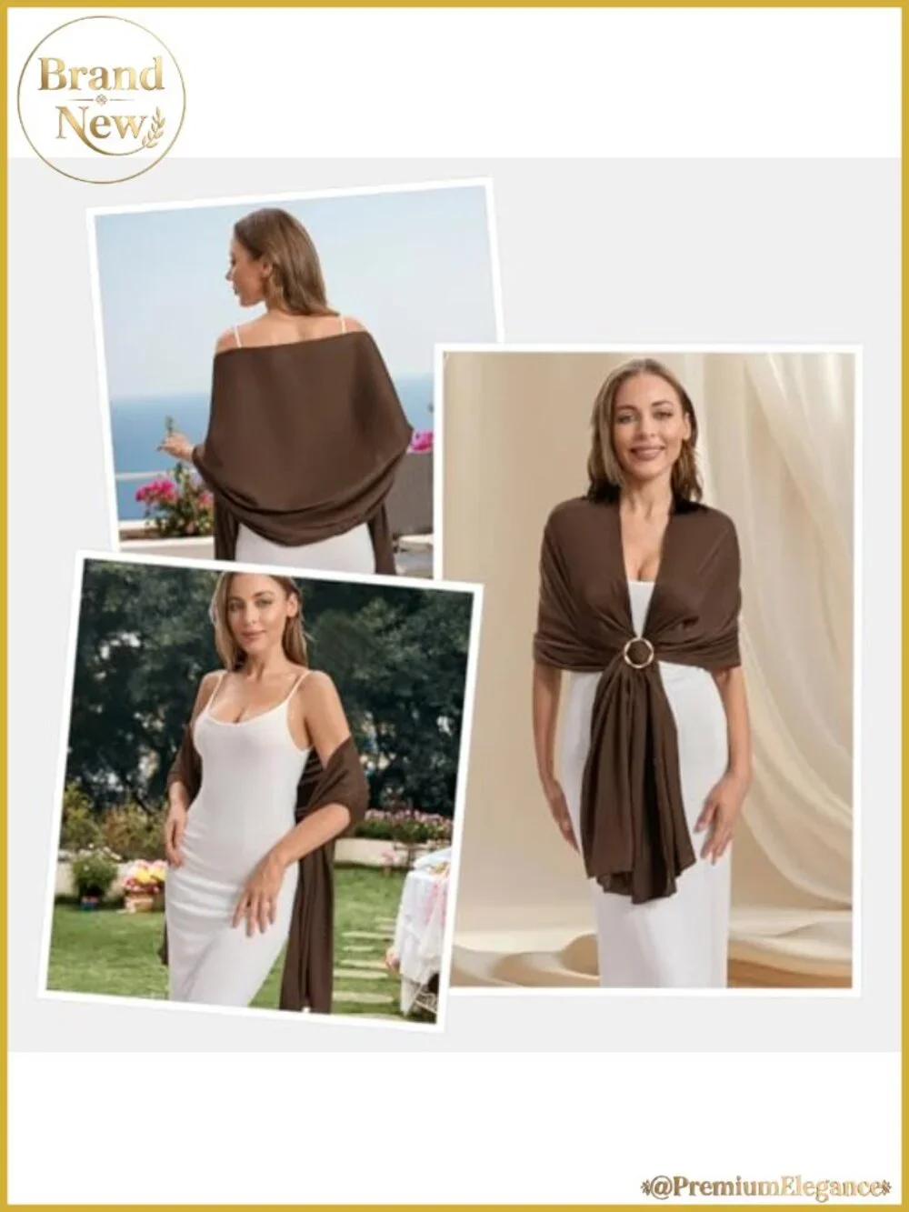 Satin Shawl Wrap with Buckle Silky Scarf for Evening Dresses Wedding Party